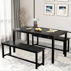 DKLGG Dining Table Set for 4, Wooden Kitchen Table with 2 Dining Bench | 47.2” Farmhouse Dining Room Table Set, Space Saving Table and Chairs Set for Small Space, Kitchen,Dining Room,Apartment