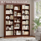 FACBOTALL Triple Wide Bookshelf, Large Bookshelf with 17 Display Shelves