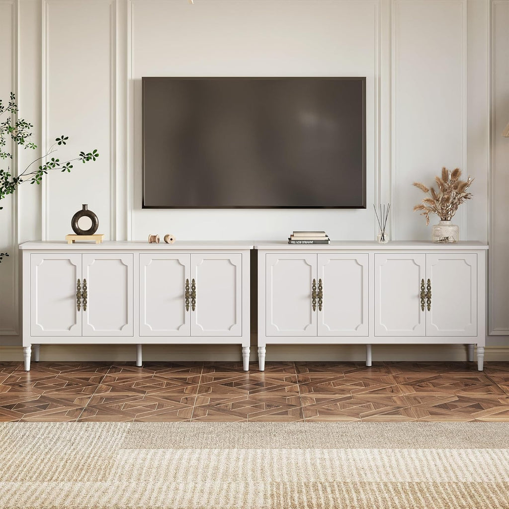 FansaFurn 58'' Large Sideboard Buffet Cabinet with 4 Doors, Modern Credenza Buffet Table for Coffee Bar, Storage Cabinet for Dining Room Living Room, White
