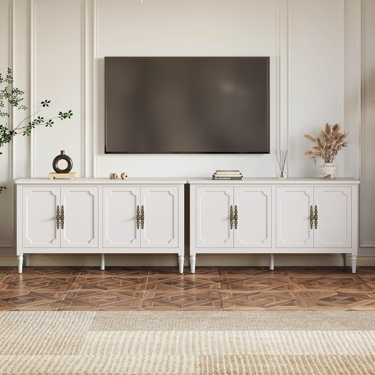 FansaFurn 58'' Large Sideboard Buffet Cabinet with 4 Doors, Modern Credenza Buffet Table for Coffee Bar, Storage Cabinet for Dining Room Living Room, White