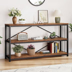 LVB Industrial Console Entryway Table, Metal Wood Rustic Brown, 55 in | Farmhouse 3 Tier Shelf Long Hallway Foyer Entry Tables Behind Couch, Sofa Table for Home Living Room Entryway