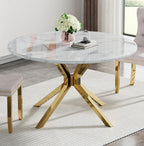 45" Marble Round Dining Table for 4 People, Modern Pedestal Kitchen Table with Mirrored Stainless Steel Cross Base & Faux Marble Top, Luxury Circle Dinner Table for Dining Room, Kitchen, Living Room