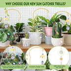 Plant Trellis for Potted Plants with Colorful Crystal Sun Catcher, 17.5 Inch Metal Plant Stakes for Indoor,Plant Accessories Indoor for Home Garden,Plant Lover Gift (Gold)