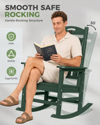 Oversized Outdoor Rocking Chair, High Back Porch Rocker Chair, HDPE All Weather Resistant Rocking Chairs for Patio, 380lbs Weight Capacity, Green