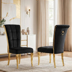 ACEDÉCOR Black and Gold Dining Chairs, Black Velvet Upholstered Chairs with Ring Pull, High Back Dining Chairs with Polished Gold Legs(Set of 2)