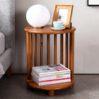 Round Teak End Table with Storage, Nightstand Sofa Side Table for Living Room Indoor/Outdoor Use, Accent Coffee Table for Patio Balcony Wooden Furniture, 15"x15"x19"