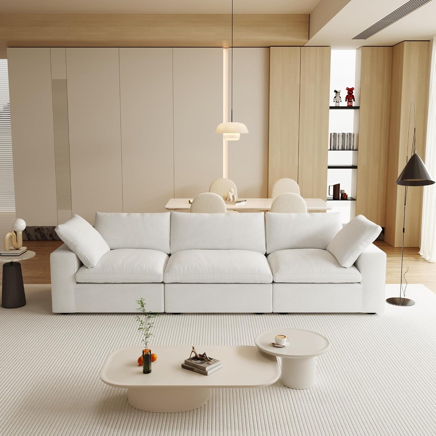 JACH Modular Sectional Sofas for Living Room, Deep 3-Seats Convertible Couch, Cushion Covers Removable, Modern Cloud Sectional Couches for Apartment (White), 120WE-3