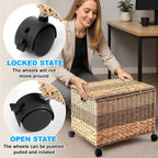 Cinnvoice Decorative Rolling File Cabinet 18 x 16 x 13 in Seagrass Wicker File Box Organizer for Letter & Legal Size Handwoven Hanging Filing Basket with Lid for Folder Home Office Decor Tricolor