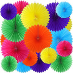 MotiMind 24 Pcs Rainbow Paper Fans Rainbow Party Decorations Classroom Decor Wall Background Ceiling Hanging Decoration for Birthday Wedding Baby Bridal Shower Engagement Party Decor