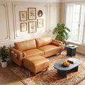 Vesgantti 100" L-Shaped Faux Leather Sectional Couch, Wide Seat, Dark Brown | 3 Seater with Movable Ottoman, Mid Century Modern Modular Sofa for Living Room, Apartment, Easy to Assemble, Side Pocket