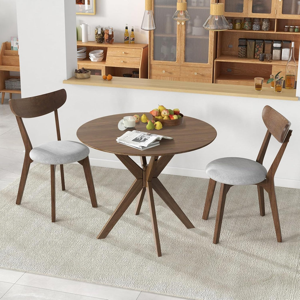 COSTWAY 36" Round Dining Table, Solid Wood Kitchen Table with Intersecting Pedestal Base and Adjustable Foot Pads for Home, Office, Small Space, Cafe, Bar
