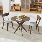 COSTWAY 36" Round Dining Table, Solid Wood Kitchen Table with Intersecting Pedestal Base and Adjustable Foot Pads for Home, Office, Small Space, Cafe, Bar
