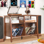Mxtxmy Large Record Player Stand,with Open Storage Holds up to 300 Albums | Mid Century Turntable Stand Table,Vinyl Record Storage Display Shelf for Living Room Bedroom,Walnut