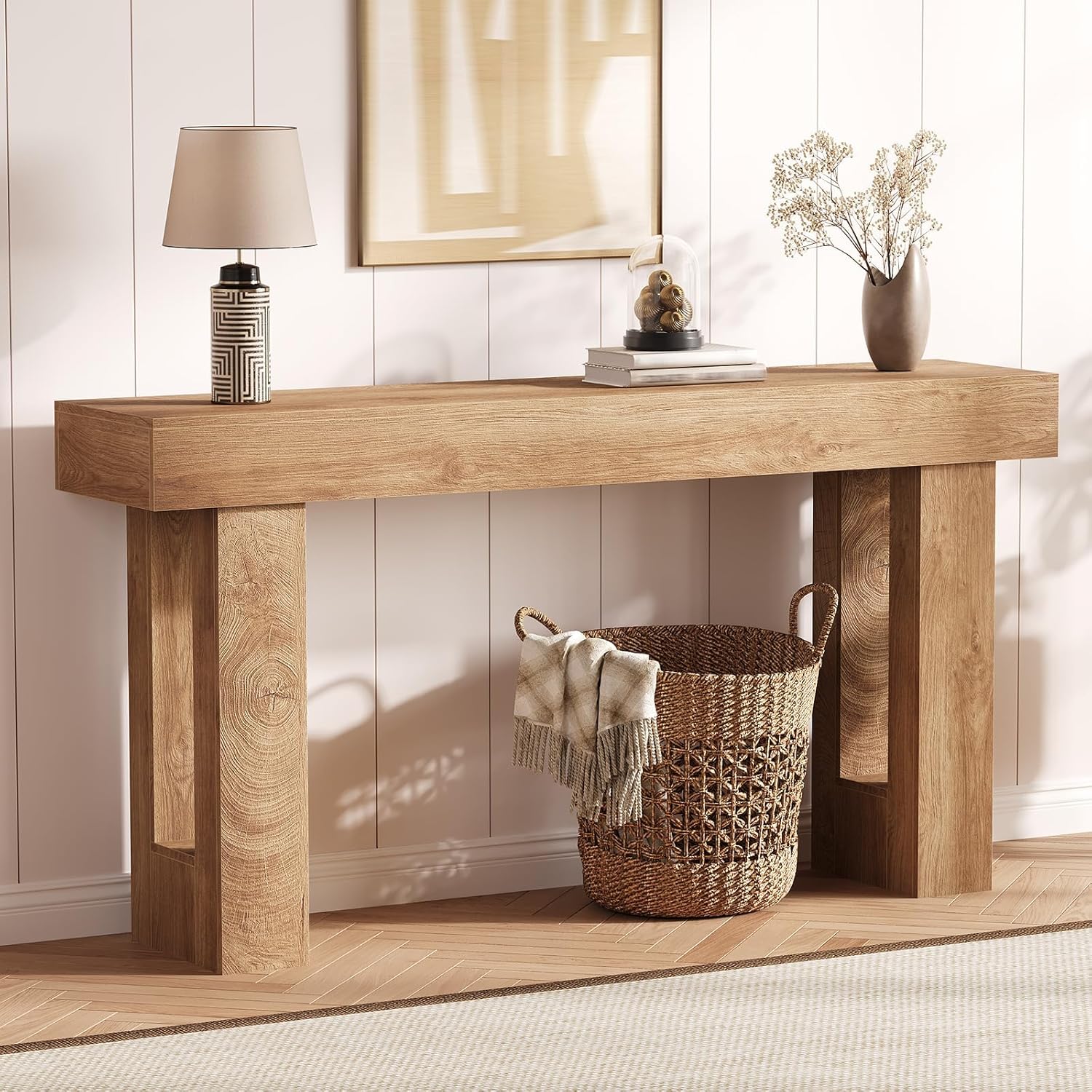 Garvee Narrow Entryway Table, 63 in Long Wooden Couch Table Behind Sofa, Farmhouse Entryway Console, Perfect for Living Room, Hallway, Bedroom, Easy Assembly, Natural Wood