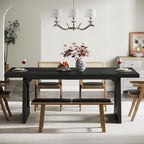 Tribesigns Large Dining Table for 6-8 People, 70.9-Inch Wood Rustic Rectangular Table with Black Wooden Legs, Farmhouse Center Kitchen Table for Dining Room, Living Room, Home Furniture, Black | Rustic Farmhouse Kitchen Table with Wooden Legs for Dining