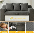 Couch,3 Seater Couch Bed – 3-in-1 Convertible Sleeper Sofa with Side Pockets & Handle,Pull Out Corduroy Futon for Small Space,Living Room & Bedroom, 3 Pillows Included,No Assembly