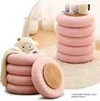 Round Storage, Footstool, Dressing Stool with flip Tray, Home Decoration Makeup Chair, Living Room and Bedroom Soft Cushioned Footstool (Pink)