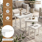 Giantex Nesting Tables Set of 3, Farmhouse Stacking Side Table with Rubber Legs, Wooden Rectangle Accent End Table, Nesting Coffee Tables for Living Room Bedroom (White)