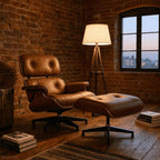 Top Grain Leather, Mid Century Chaise Lounge Chair and Ottoman, Reading Chair, Accent Chair, Modern Classic Chair, Heavy Duty Base Support for Living Room Lounge Office, Walnut-Brown, Heightening