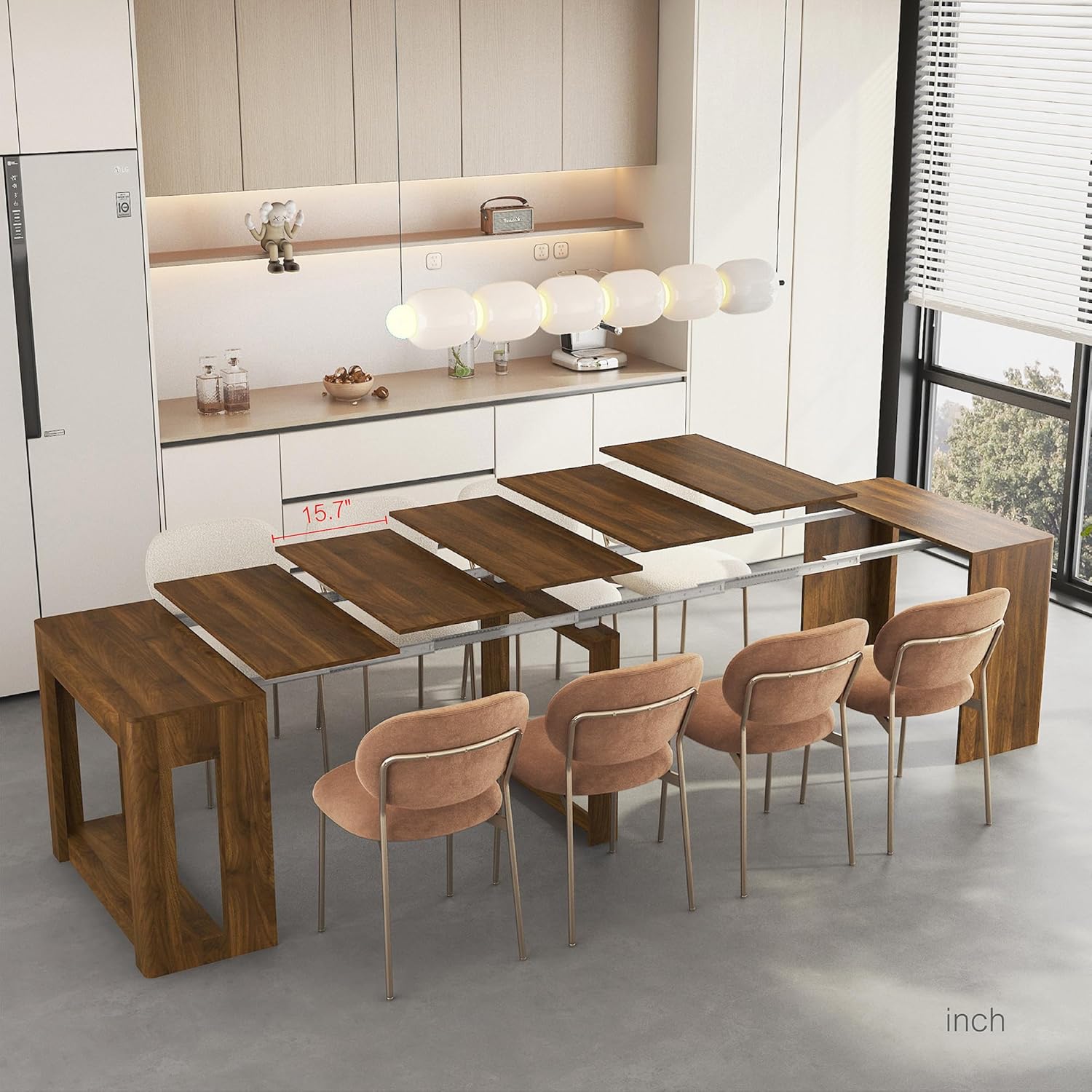 Extendable Dining Room Table for 1-10, 29.9"-108.7" Modern Farmhouse Wooden Long Large Rectangular Expanding Conference Kitchen Table for Party Weddings Meetings, Walnut