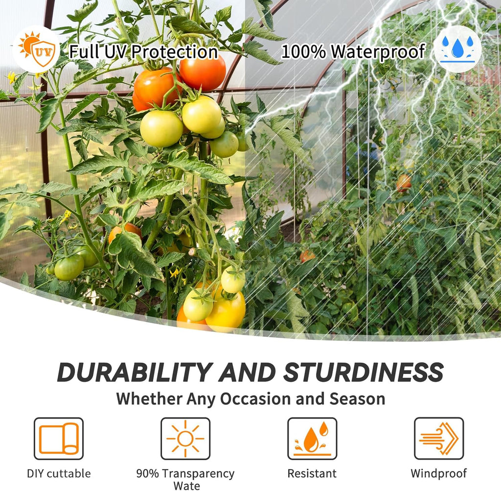 12' x 25' Greenhouse Plastic Film Sheeting Cover 6 Mil Thickness, Clear Greenhouse Cover Polyethylene Plastic UV Resistant Anti-drip, Anti-Fog for Farms, Agriculture, Garden, Farm Plastic Cover