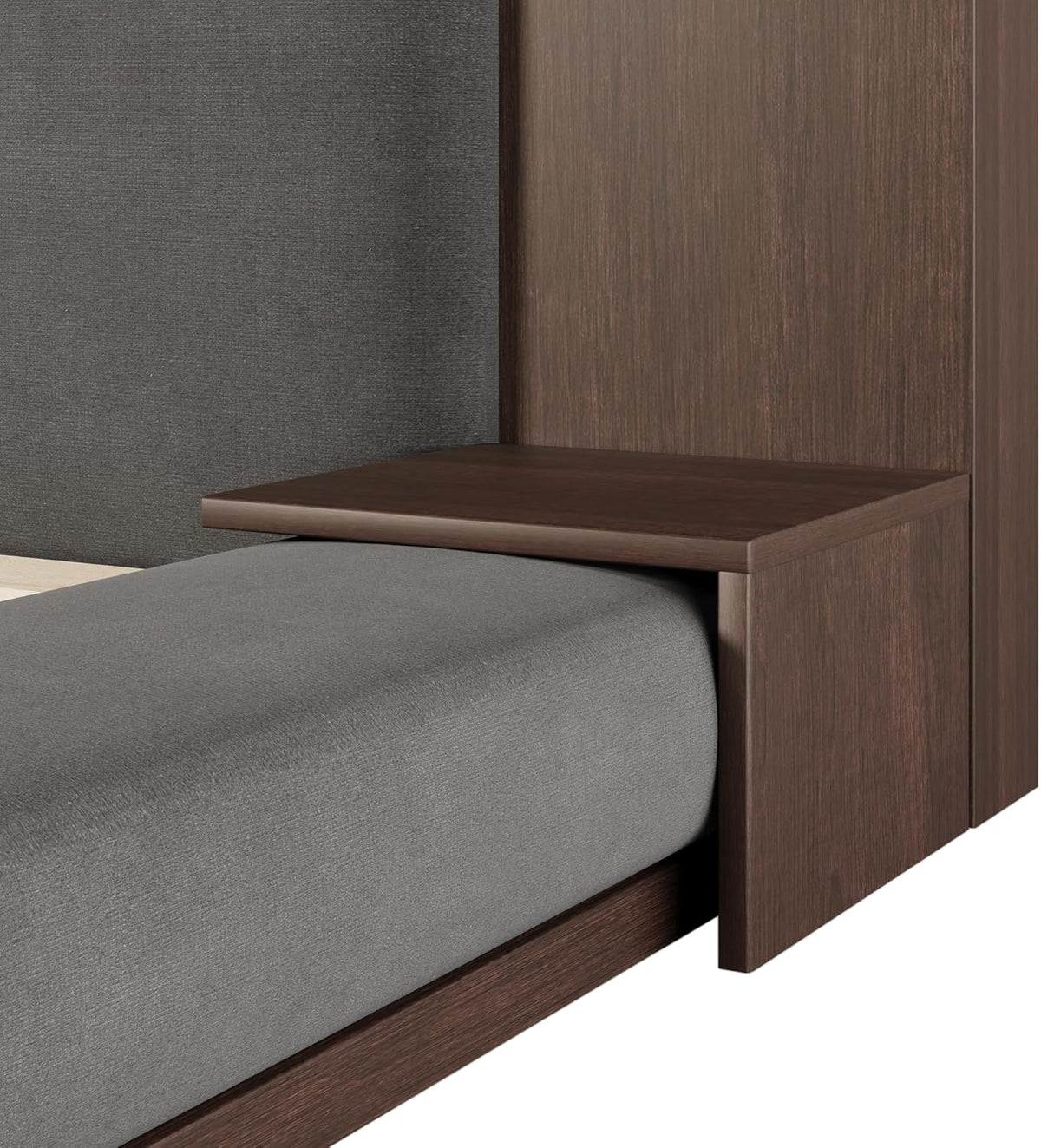 SOFTSEA King Size Floor Platform Bed Frame, Upholstered Floor Bed with Extended Headboard & Bedside Shelf, Velvet Fabric Grounded Bed Frame King Size for Bedroom, No Box Spring Needed, Gray