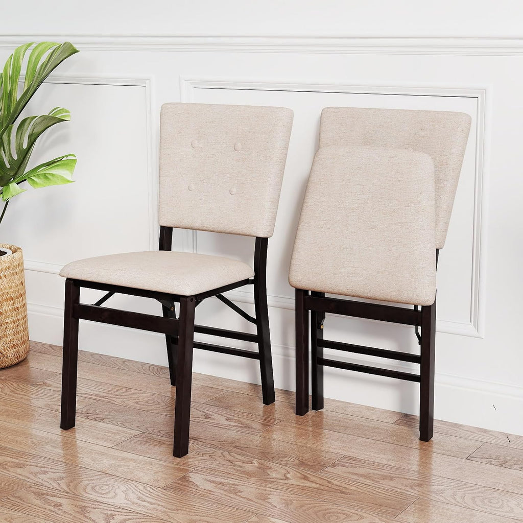 Giantex Folding Dining Chairs Set of 2, Armless Kitchen Chair w/Padded Seat & Tilt Backrest, Rubber Wood Legs, Upholstered Accent Side Chairs for Dining Room, Living Room, Restaurant