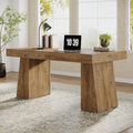Tribesigns 55" Executive Desk, Wooden Office Desk with Double Pedestal, Modern Computer Writing Table for Home Office, Light Brown