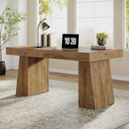 Tribesigns 55" Executive Desk, Wooden Office Desk with Double Pedestal, Modern Computer Writing Table for Home Office, Light Brown