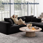 Avenco 106-inch L-Shaped Modular Sectional Sofa Couch with Ottoman | Individually Wrapped Coil Support & Corduroy Fabric, Zero Assembly 4-piece Set for Living Room, Black
