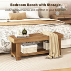 Solid Wood Bench - 42.5" Long Farmhouse Entryway Bench, Narrow End of Bed Storage Benches Seat for Indoor, Entryway, Dining Room, Living Room, Bedroom and Hallway, Natural