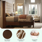 Jocisland King Size Solid Wood Bed Frame,57" Wingback Headboard,Walnut