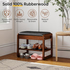 Shoe Rack Bench with Flip-Top Storage, Rubberwood 2-Tier Shoe Organizer with Cushion, Small Wooden Shoe Stand for Entryway, Mudroom, Hallway, Closet, Front Door Entrance, Foyer