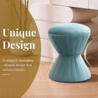 Multifunction Velvet Ottoman, Upholstered Vanity Stool Chair, Sturdy Round Footstool for Makeup, Living Room, Bedroom, Entryway (Sage)