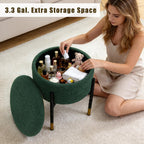 Round Ottoman with Storage,Soft Velvet Vanity Stool,Ottoman Coffee Table with Metal Legs,Foot Stool for Living Room Bedroom, Green