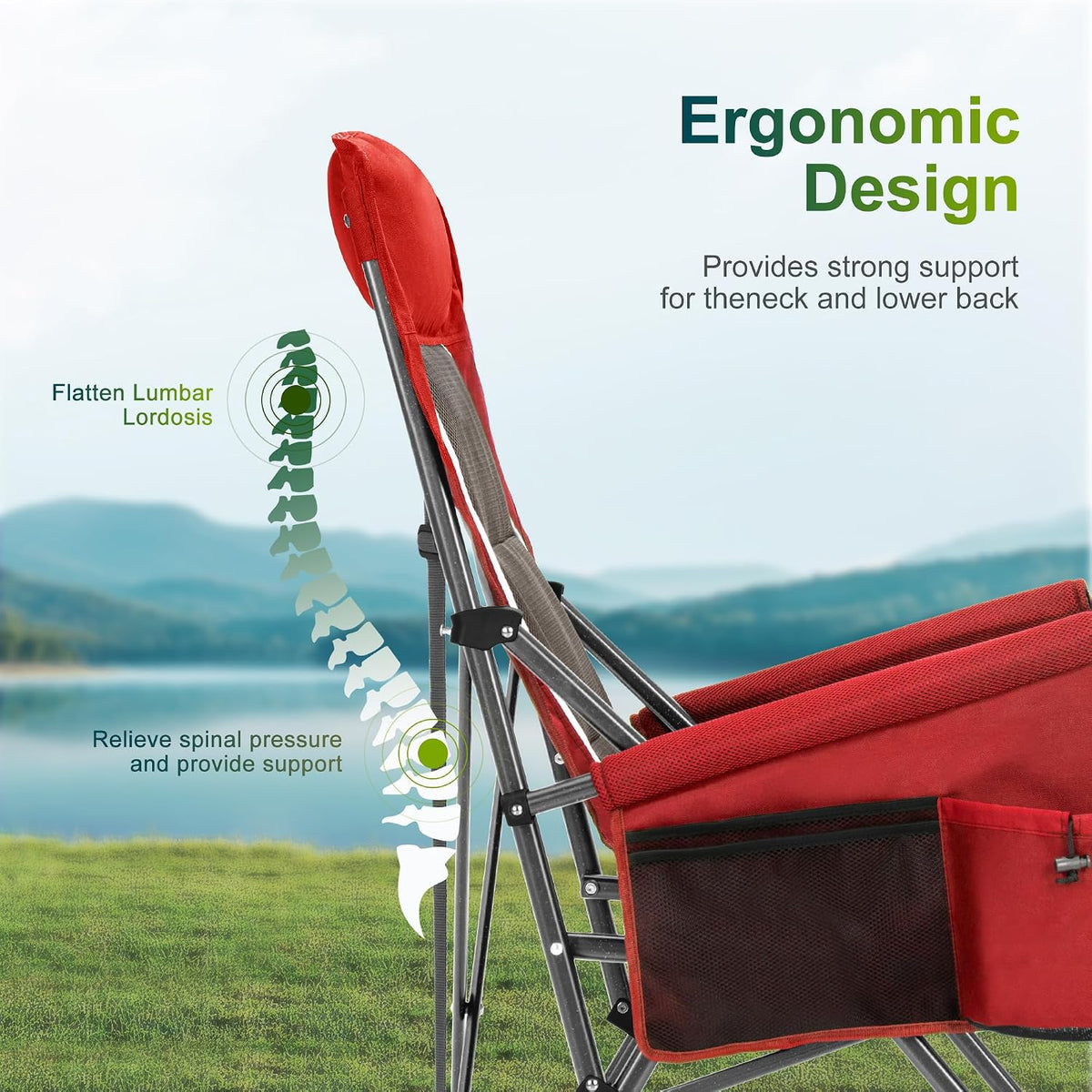 ALPHA CAMP Oversized Folding Camping Chairs for Adults High Backrest Heavy Duty Lawn Chairs Support 500 LBS Portable Camp Chairs with Cup Holders Large Side Pocket Outdoor Chair