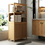 Tall Pantry Storage Cabinet, Bookcase Display Cabinet with Rattan Doors and Shelves, Food Pantry Storage Cabinet for Living Room, Dining Room, Kitchen (Neutral)