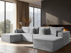 138" Oversized Cloud Sectional Couch, Comfort U Shaped Couch for Living Room, Extra Deep Seats No Assembly, Modular Sofa, Corduroy (Light Grey, 3 Seater+Right Facing Chaise+Ottoman)