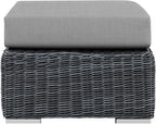 Modway Summon Wicker Rattan Outdoor Patio Sunbrella Square Ottoman in Canvas Gray