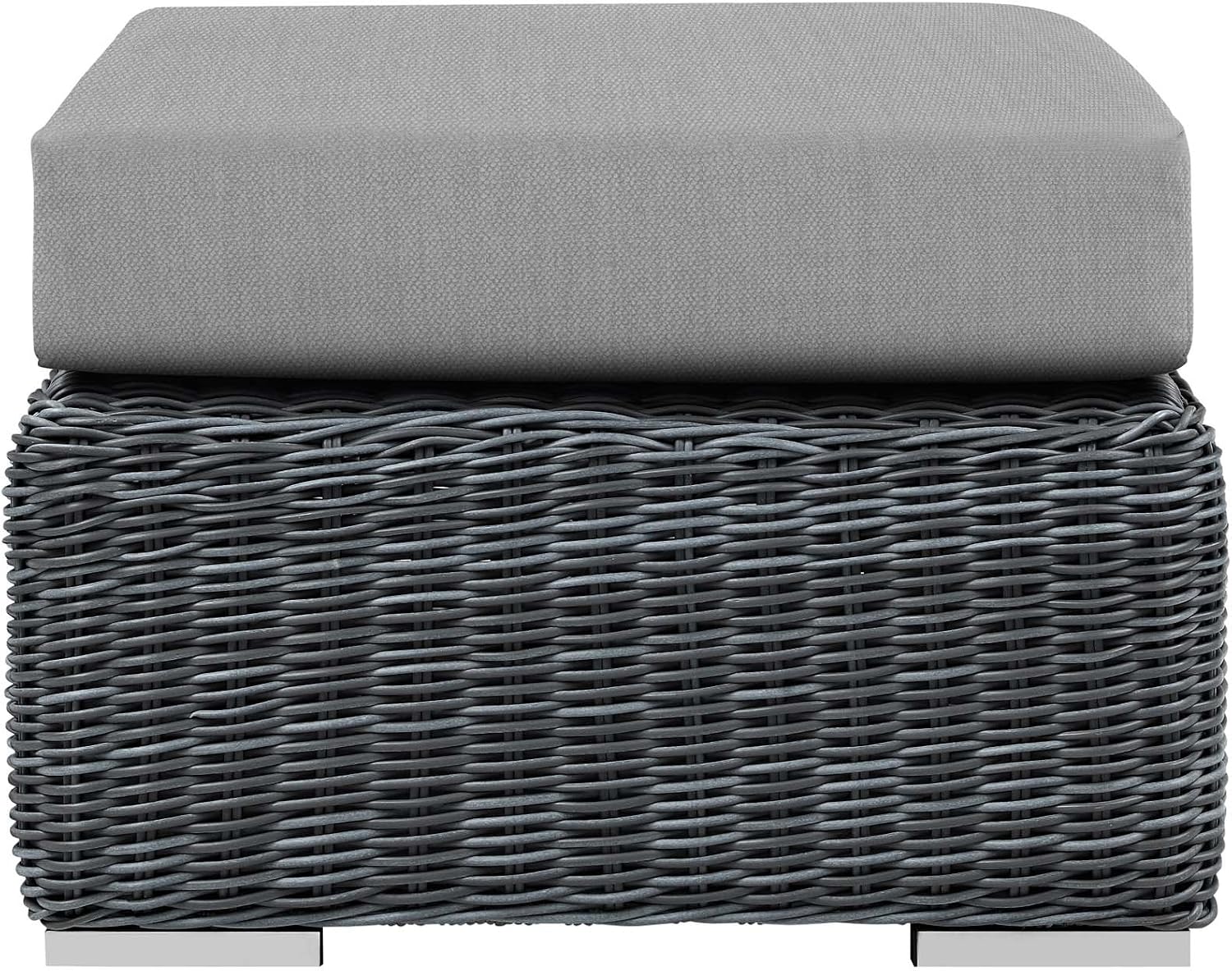 Modway Summon Wicker Rattan Outdoor Patio Sunbrella Square Ottoman in Canvas Gray