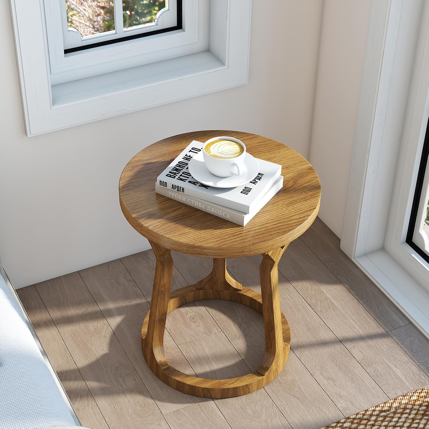 Round Side Table, Farmhouse End Table for Small Spaces, Accent Table for Living Room, Bedroom, Home Office (Brown, 1-Pack)