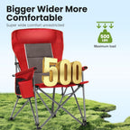 HIGH POINT SPORTS Oversized Folding Camping Chairs for Adults, High Backrest Heavy Duty Lawn Chairs Support 500 LBS Portable Collapsible Camp Chairs with Cup Holders,Side Pocket, Red