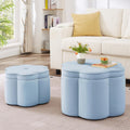 Set of 2 Round Ottomans, Velvet Upholstered Storage Ottoman with Flower Shape, Modern Vanity Stool with Storage, Ottoman Coffee Table for Bedroom, Living Room (Seaglass)
