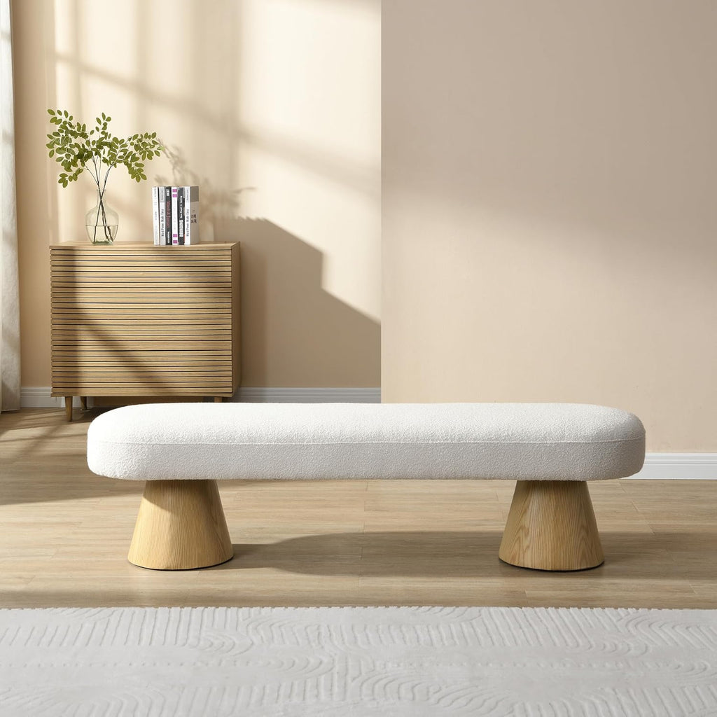 Christopher Knight Home Manila 64" Oval Dining Bench, Boucle Ottoman Bench, Large Dining Chair, Entryway Bench, Comfort Long Footstool for Living Room Dining Room, No Assembly Needed, Beige