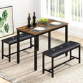 Rovibek Dining Room Table Bench Set for 4, Modern Space Saving Kitchen Table with with 2 Upholstered Benches & Adjustable Feet, Wooden Breakfast Table, 43", Brown