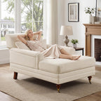 VANOMi 59.45'' Chaise Lounge Chair with Adjustable Backrest, Chenille Beige | Chaise Lounge Chair Indoor, Modern Chaise Lounge Couch, Upholstered Leisure Recliner for Living Room, Apartment, Bedroom