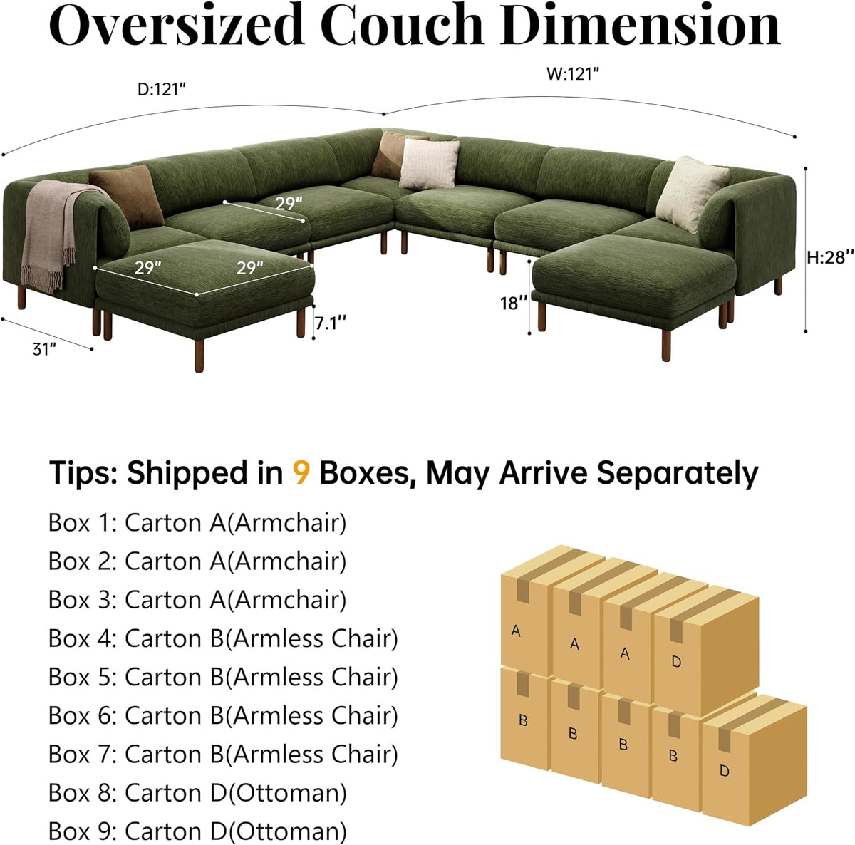 Cloud Sectional Couches for Living Room,Modular Sectional Sofa,Green | Extra Deep 9 Seater,Oversized Couches With 2 Ottoman,Solid Wood Leg,Large Sofa for Big Space,Office,Apartmen