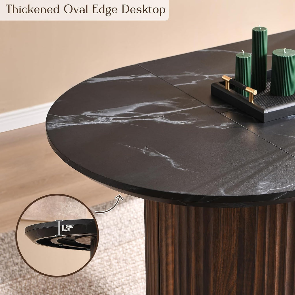 T4TREAM Fluted 63" Oval Dining Table for Kitchen Living Room, Walnut&Black