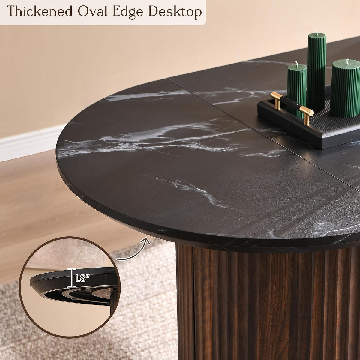 T4TREAM Fluted 63" Oval Dining Table for Kitchen Living Room, Walnut&Black
