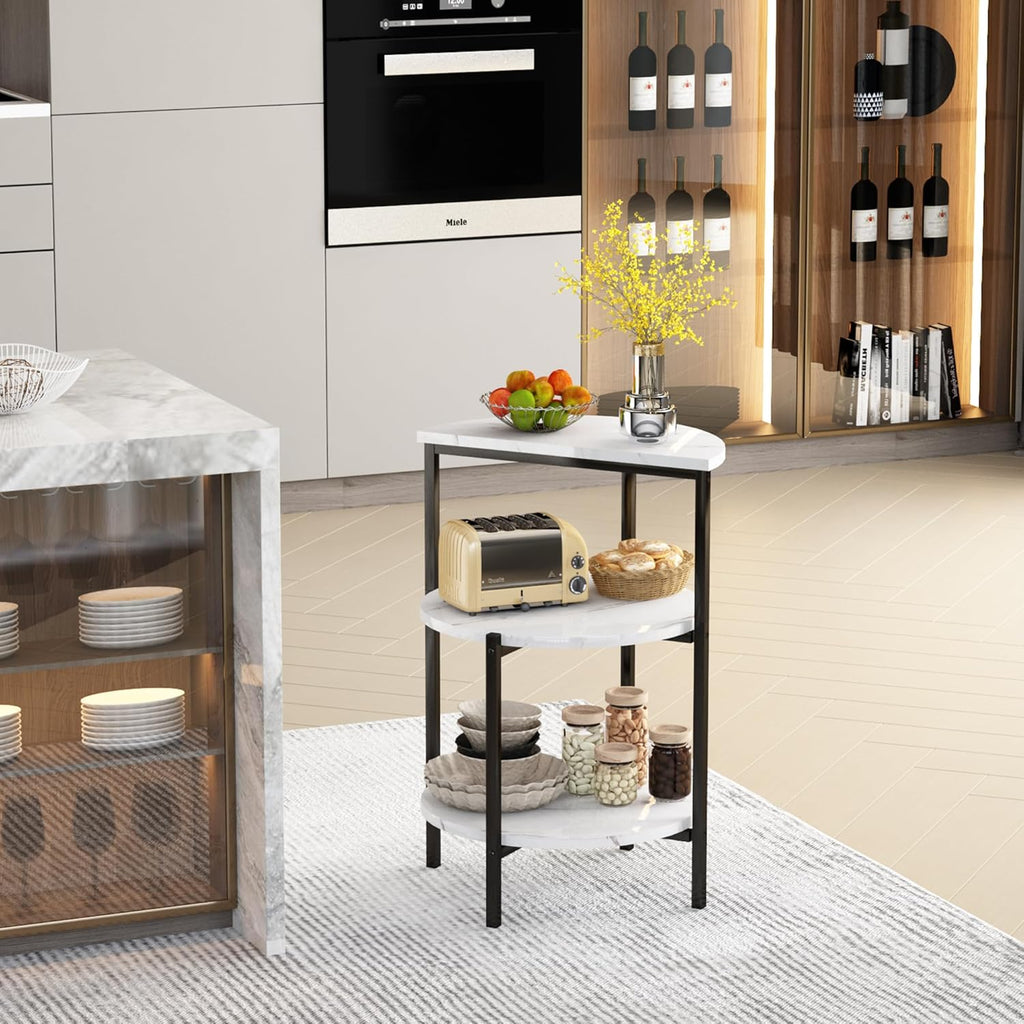 furlinkhm Marble Side End Table Set, 3-Tier Sofa Side Table, Small Round Coffee Bedside Corner Table with Metal Frame for Living Room Bedroom (1, White&Black)